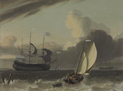 Un mercantile olandese e una barca a vela in una brezza da Jan Claesz Rietschoof